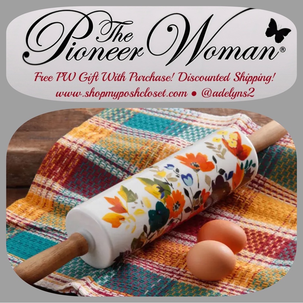 Last One! 🌺 Like New Pioneer Woman Timeless Floral Fall Ceramic Rolling Pin - Picture 5 of 6